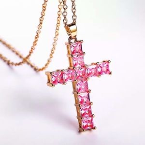 Pink & Gold Cross Necklace